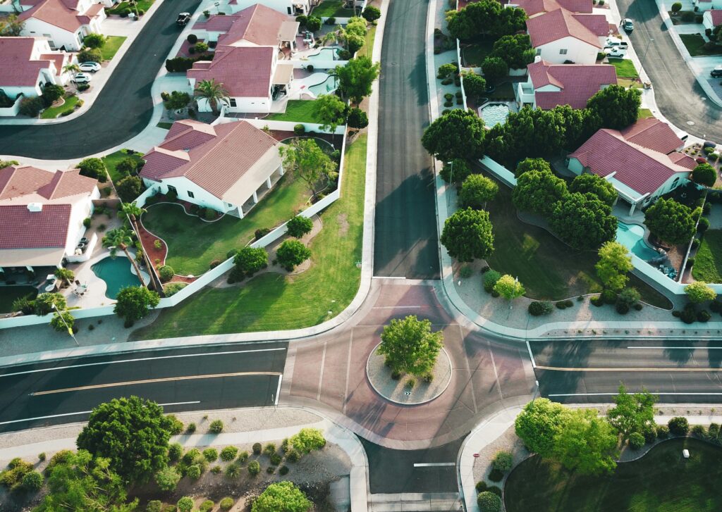 aerial view of quaint community